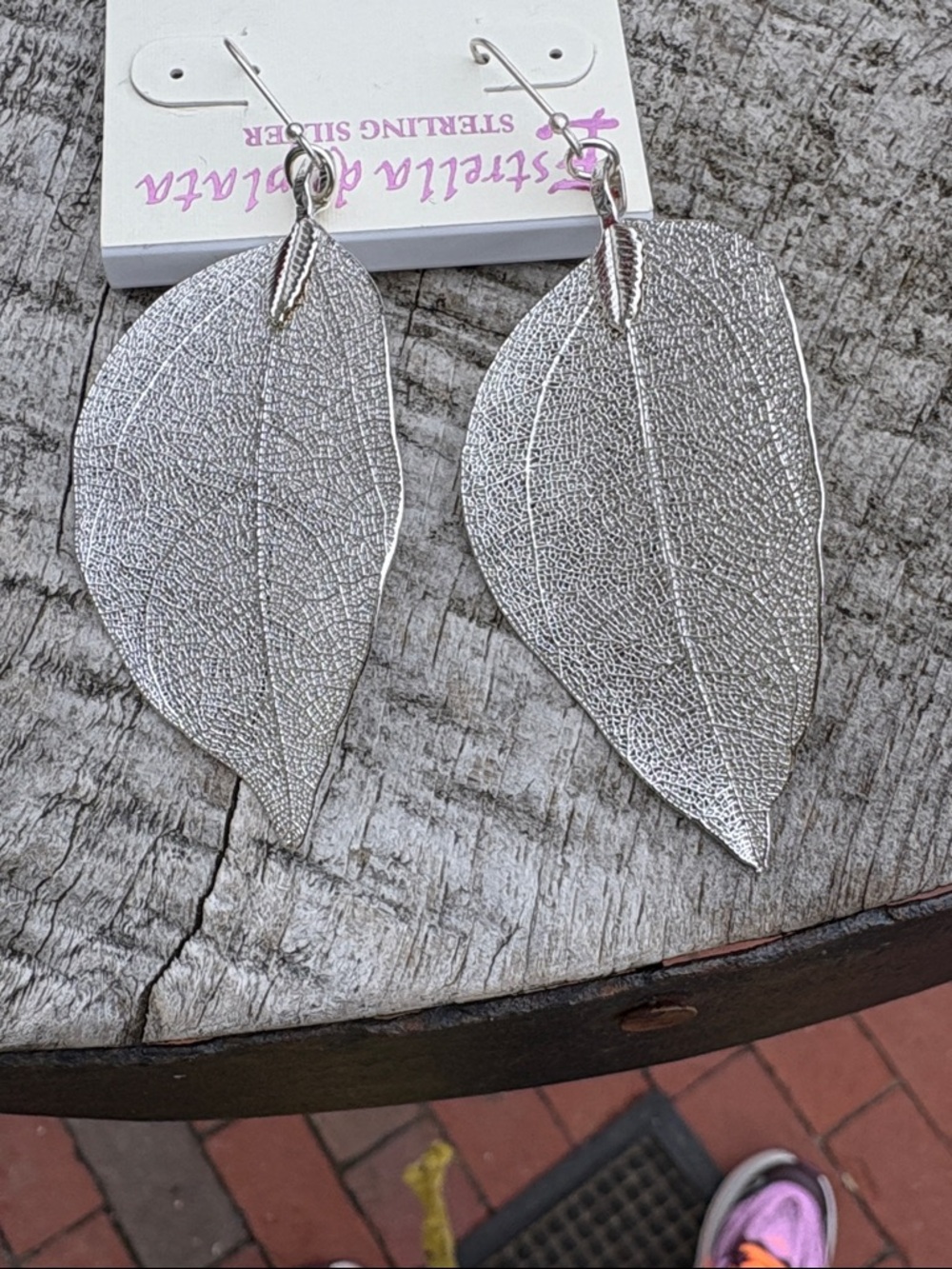 Sterling Silver Large Leaf Drop Earrings - Silver